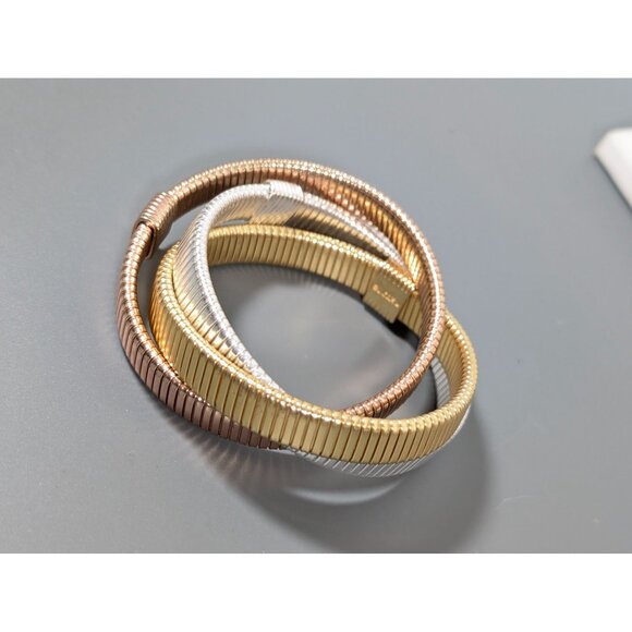Mixed Metal Style Interlocking Triple Stretch Bracelet 7" Retro - Picture 2 of 8